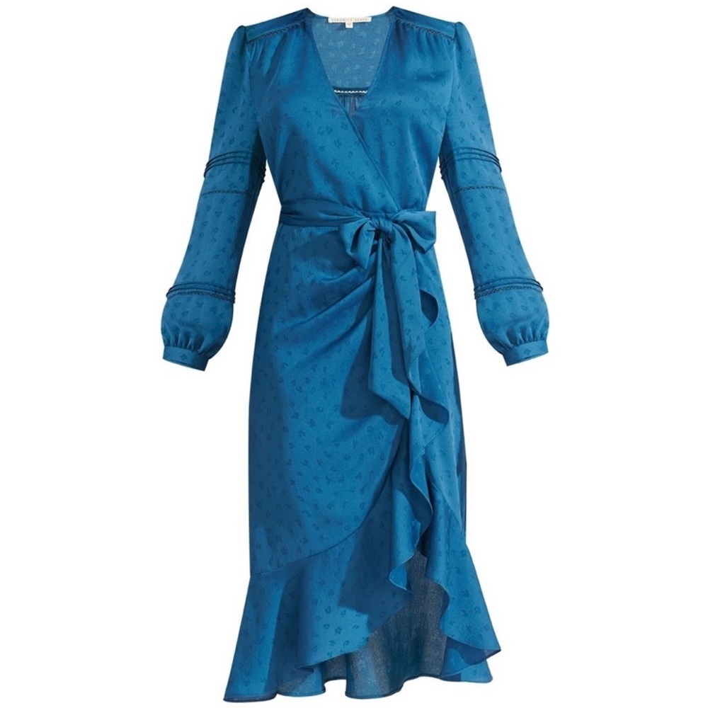 BNWOT Veronica Beard Wrap Dress Blue Size 6 Tie Belt